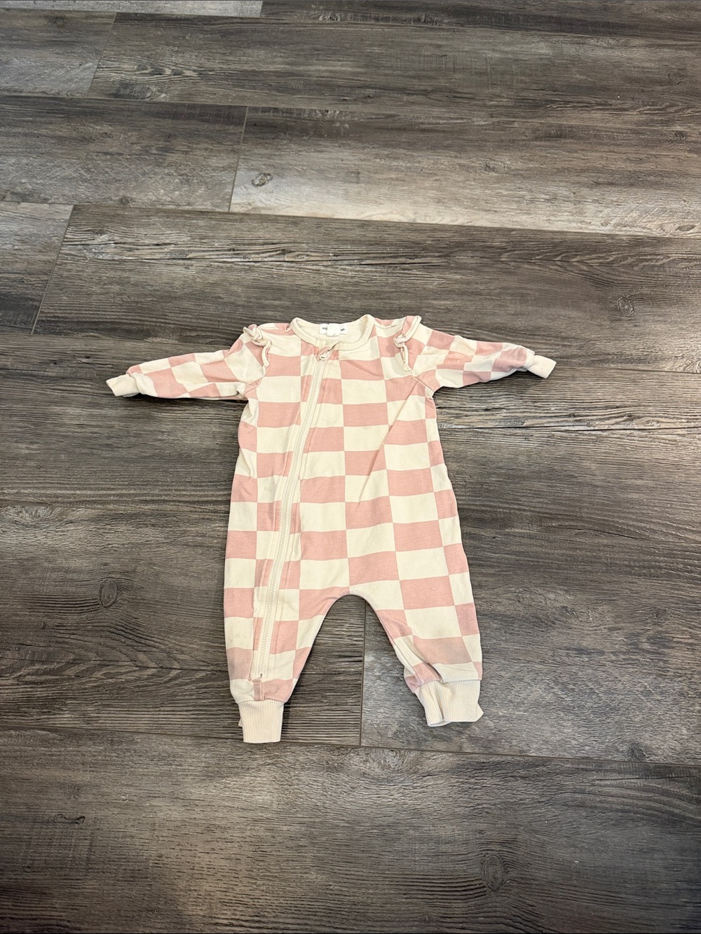 Miles the label Pink and Cream Checkered Kids One-Piece Romper